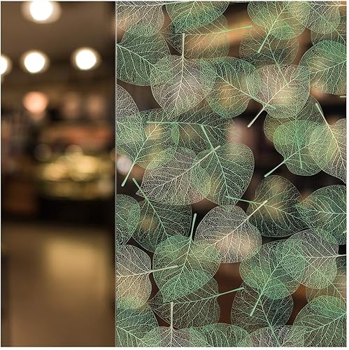 BDF 4GLV - Película decorativa para ventana, hojas verdes (48 pulgadas x 14 pies)