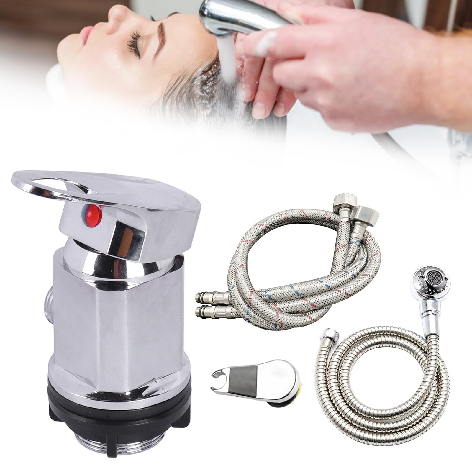 Robinet mitigeur de douche sortie 1/2 pouce avec tuyaux d'entrée et de sortie de 80 cm + kit de pulvérisation pour camping-cars, motorhomes, fourgons aménagés
