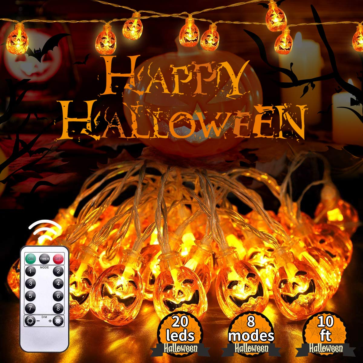 Kandice Halloween Lights, Eight Modes&Remote Control Function Outdoor Pumpkin Lights, Battery-Powered Ip65 Waterproof Halloween Pumpkin Lights, Perfect for Decorating Indoors or Outdoors