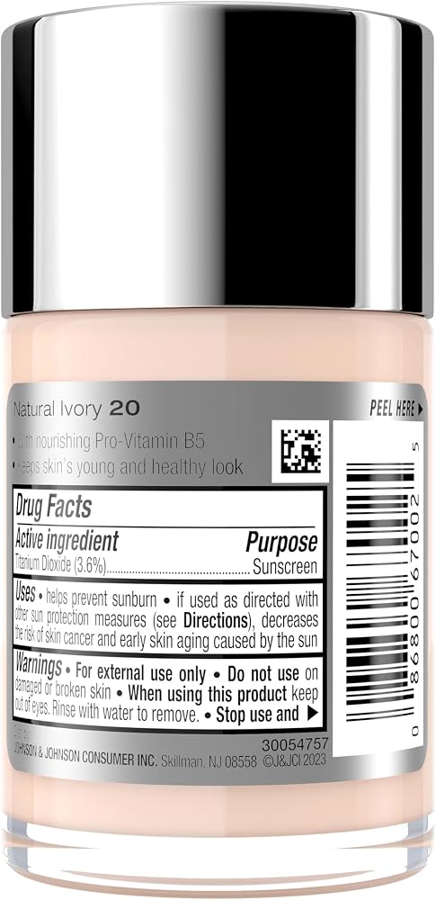 Neutrogena Healthy Skin Liquid Foundation Makeup with Broad Spectrum SPF 20 Sunscreen, Lightweight, Medium Coverage Makeup with Sunscreen and Pro-Vitamin B5, Natural Ivory 20, 1 fl. oz