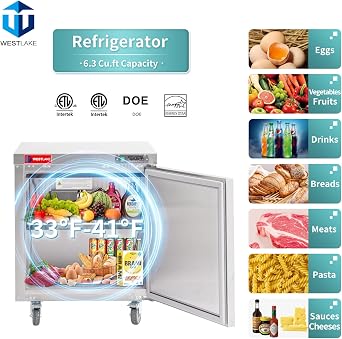 WESTLAKE 28 W Commercial Worktop Undercounter Refrigerator, 1 Solid Door