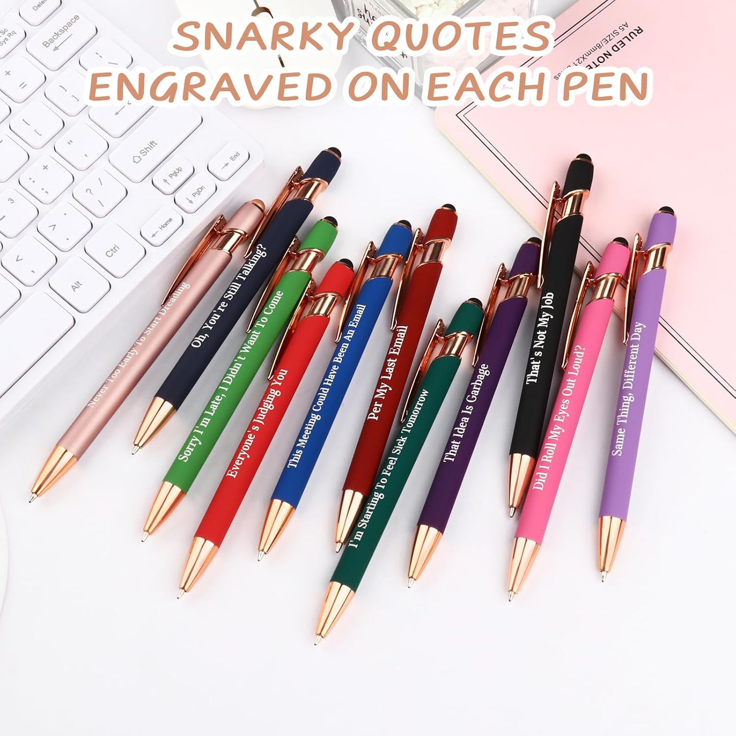Snarky Funny Office Pens,12 Pcs Negative Sarcastic Hilarious Quotes Work Ballpoint Pens with Stylus Tip for Colleague Co-workers Gift Black Ink (Style 1, 12) - Image 6