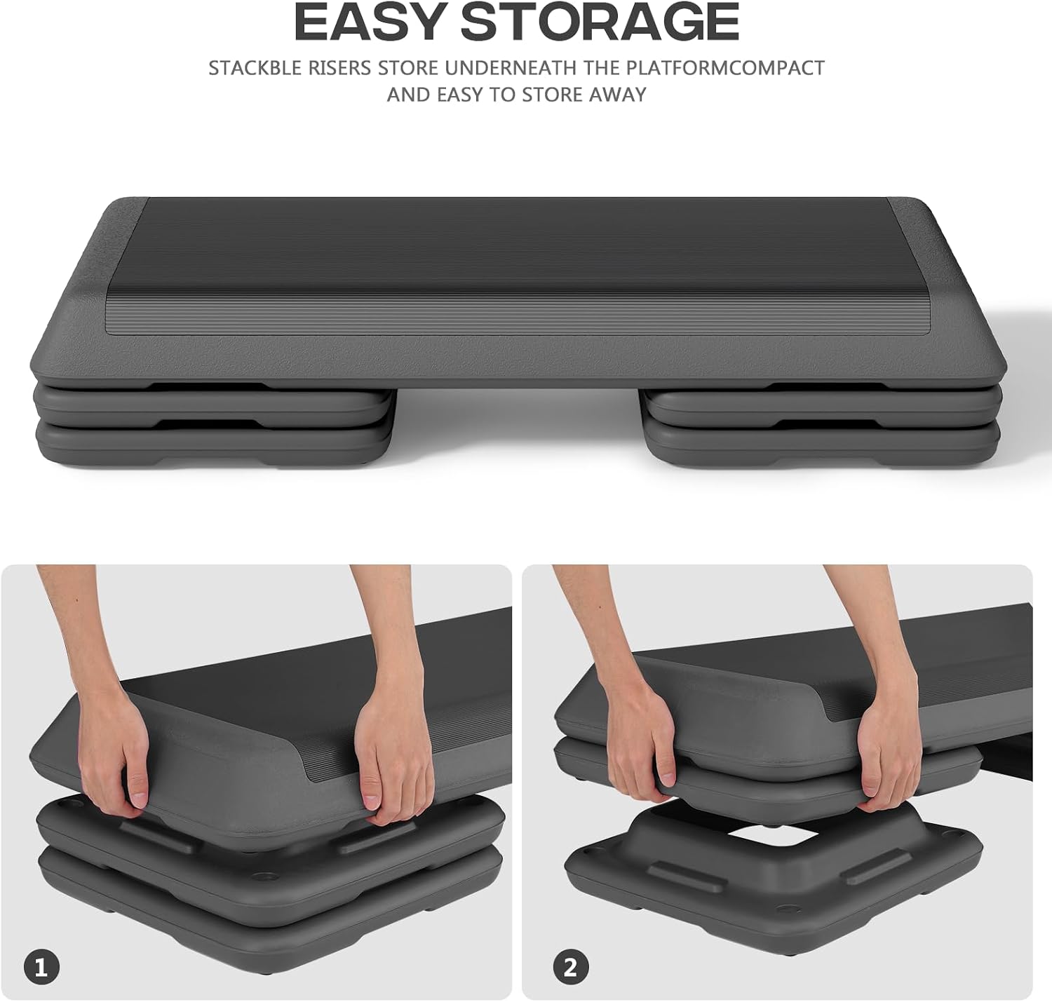 43" Aerobic Exercise Step Platform, Step Up Exercise Platform with 4" 6" 8" Adjustable Risers, Stair Stepper Workout Stepper for Home Gym Strength Training Fitness Equipment