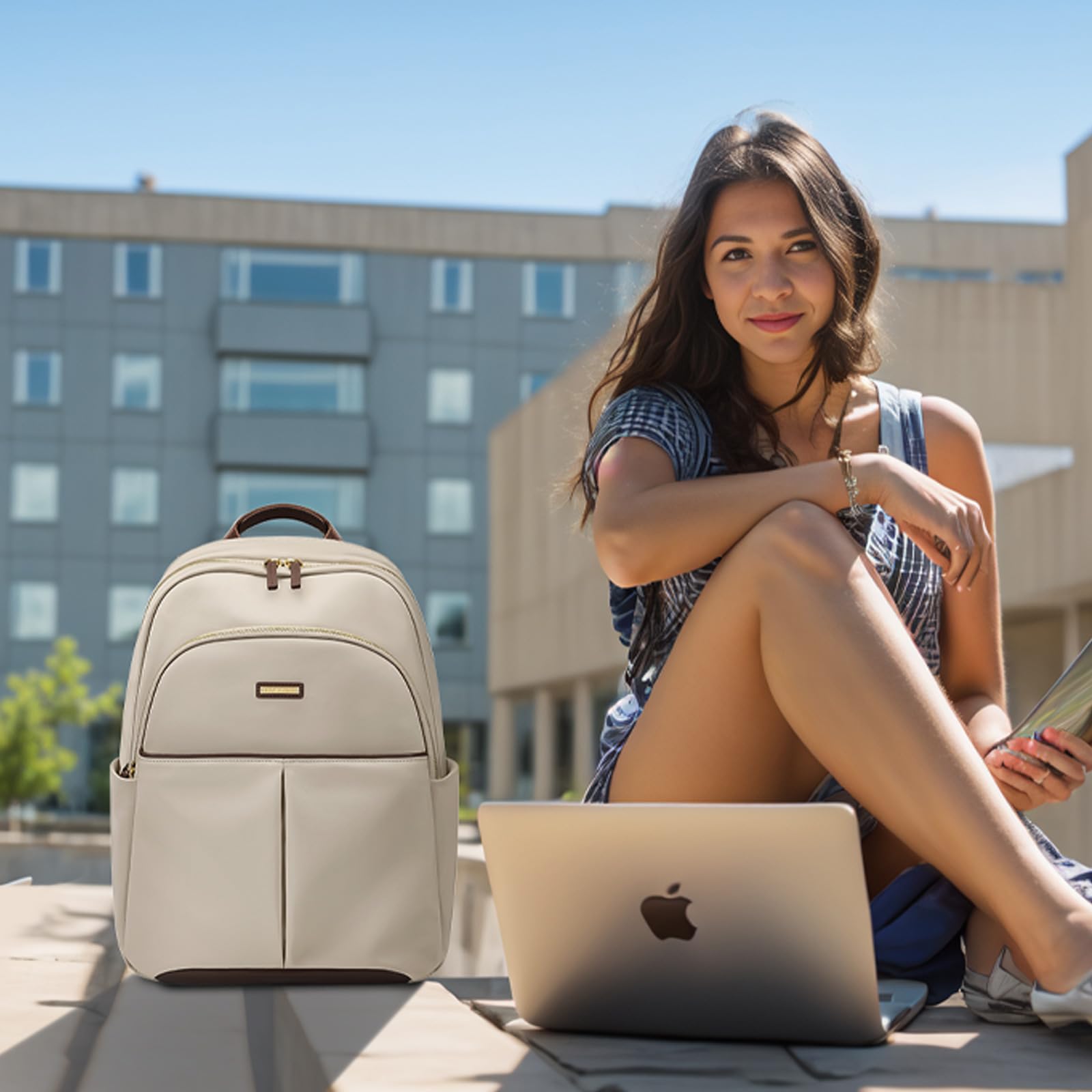 GOLF QUALITY Zaino Porta PC 14 Pollici, Impermeabile, Per Uomo, Scuola, Lavoro o Viaggio - Mandorla