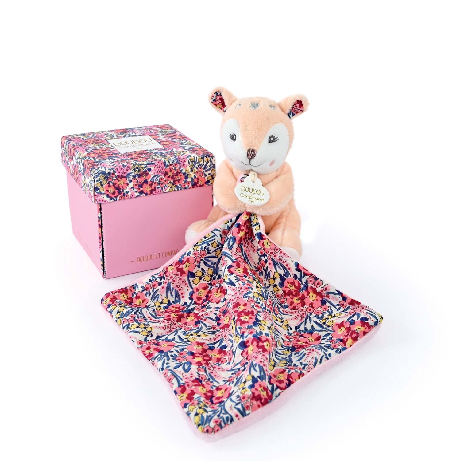 Doudou et Compagnie Boh'Aime DC4017 Pantin Fawn with Cuddly Toy, Flower Shaped Box, Beige, 12 cm