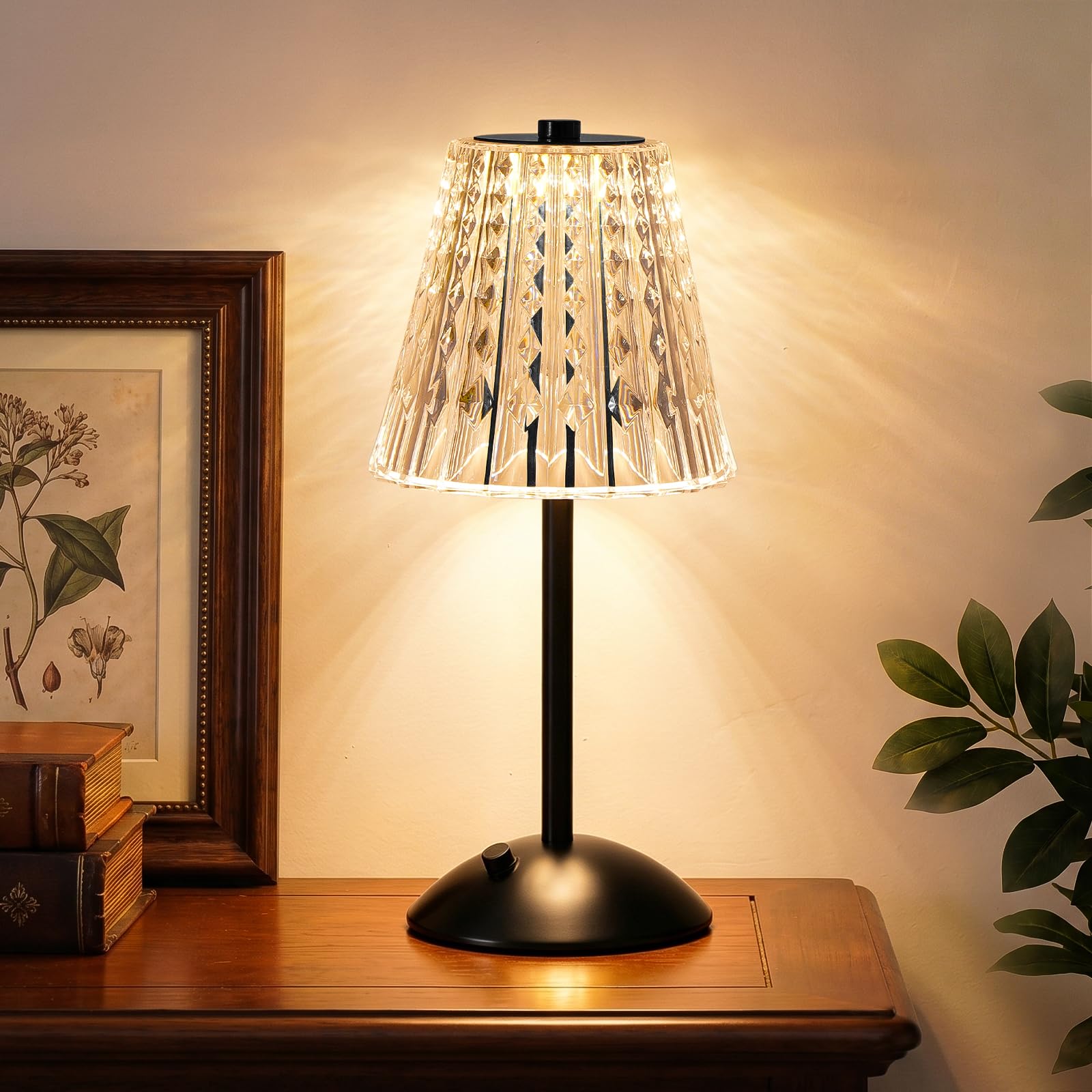 Nusogon Rechargeable Cordless Table Lamp, Touch Control Crystal Desk Lamp