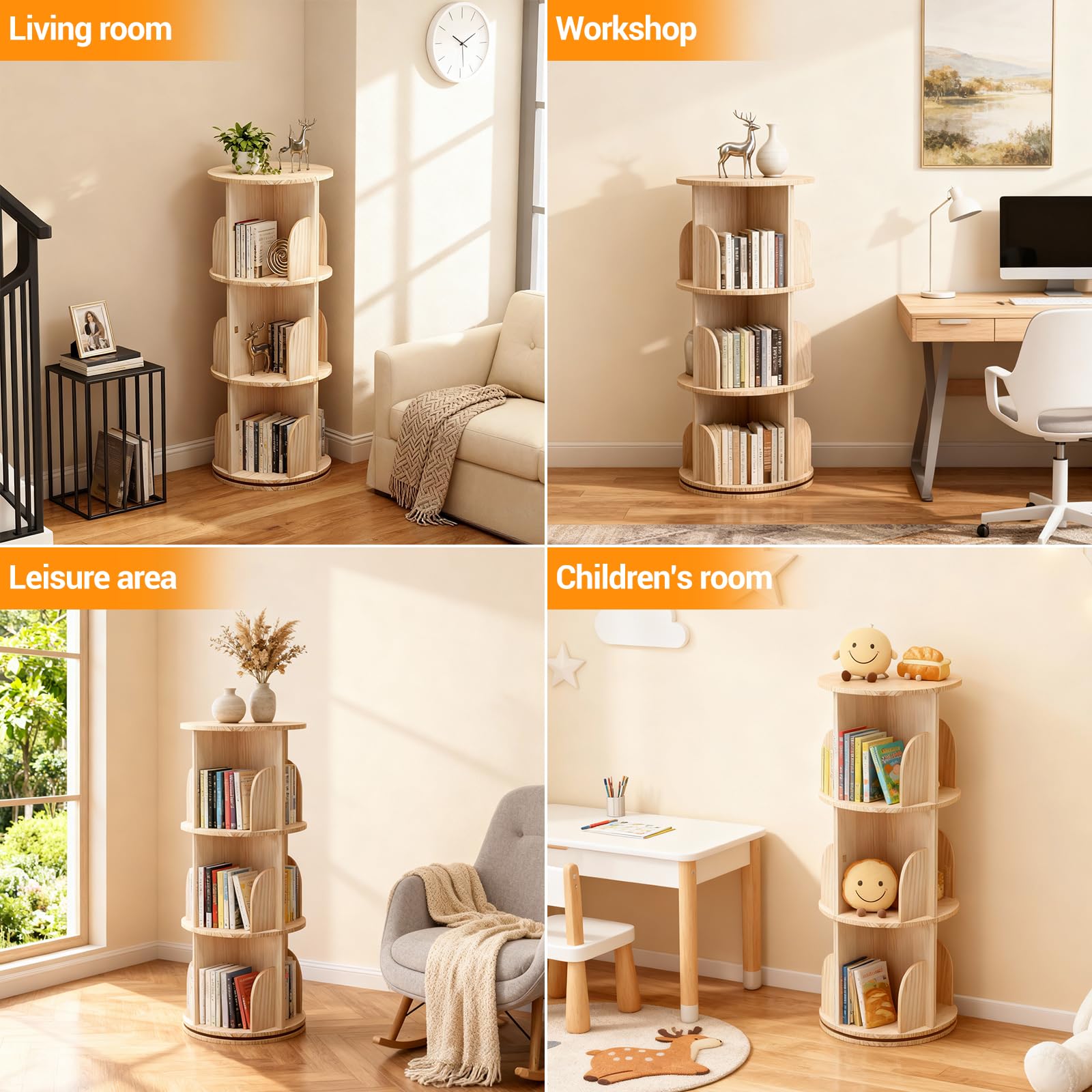 GarveeTech Drehbares Bücherregal 360 Grad, drehendes Bücherorganisator