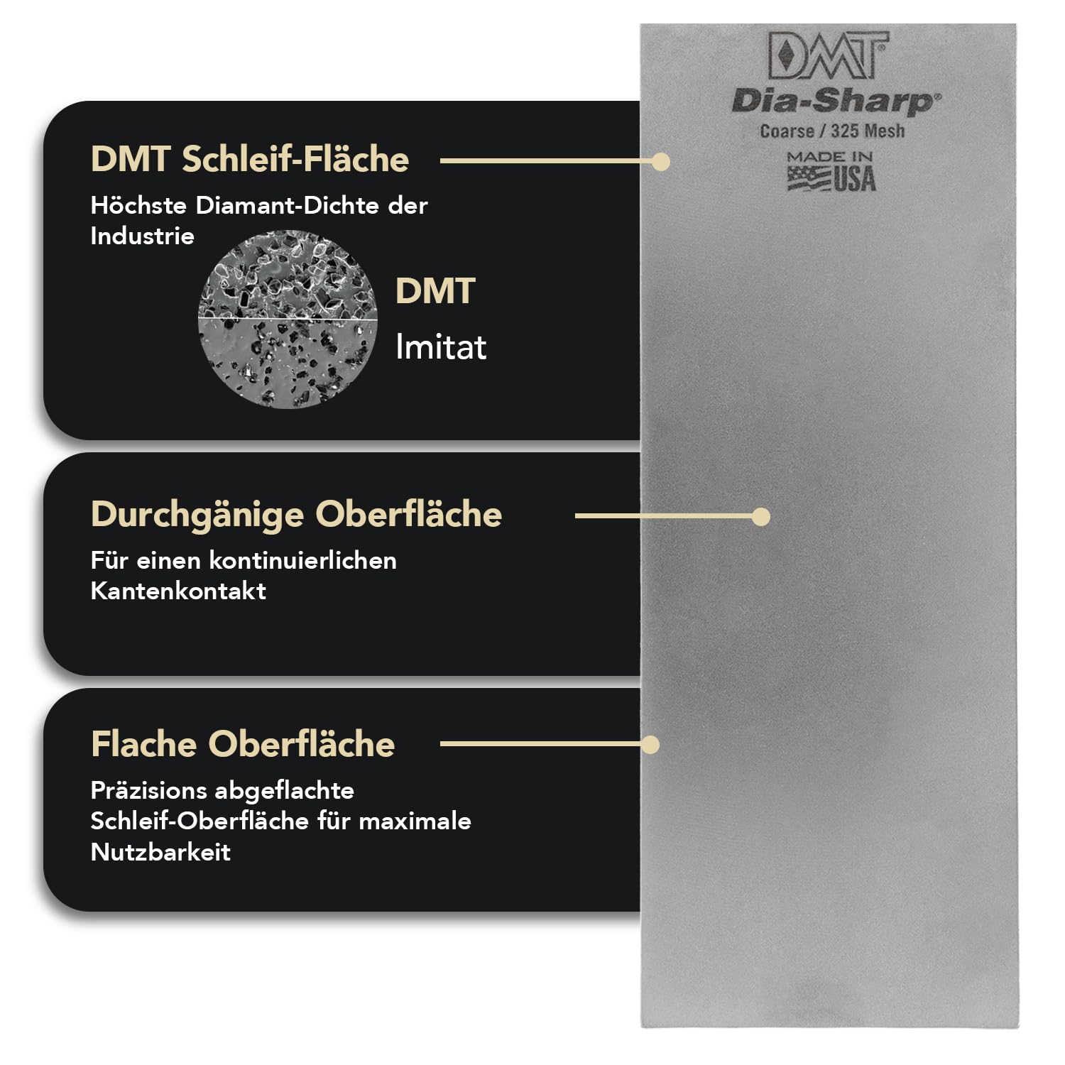 DMT Dia-Sharp® Diamant Schleifstein 8" Grob | Messerschärfer in Profiqualität | 20cm Wetzstein für Messer und Werkzeuge | Made in USA | D8C