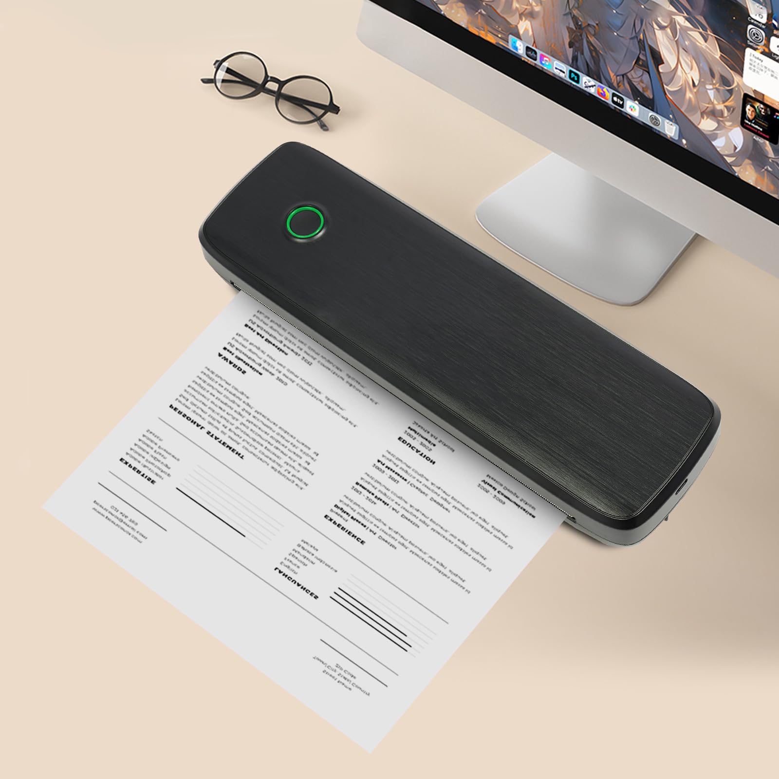 Impresora térmica A4 con Bluetooth, mini impresora portátil de 10 W, para oficina, hogar, escuela y viajes, 29 x 9 x 5,8 cm (negro)