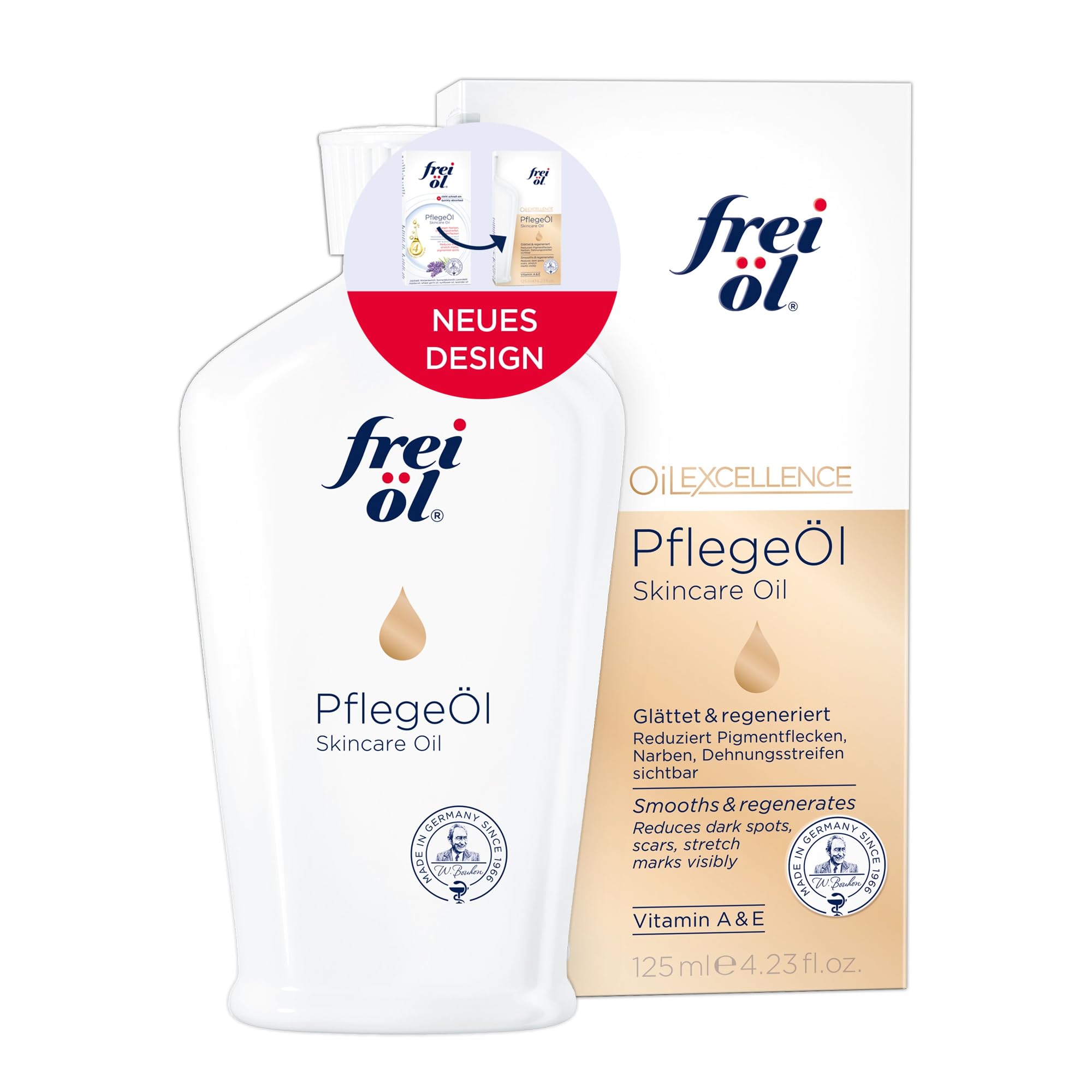 frei öl PflegeÖl, Hautpflege-Spezialist gegen Narben, Dehnungsstreifen und Pigmentflecken, Körperöl, Mikrobiom-freundlich und vegan, 125 ml