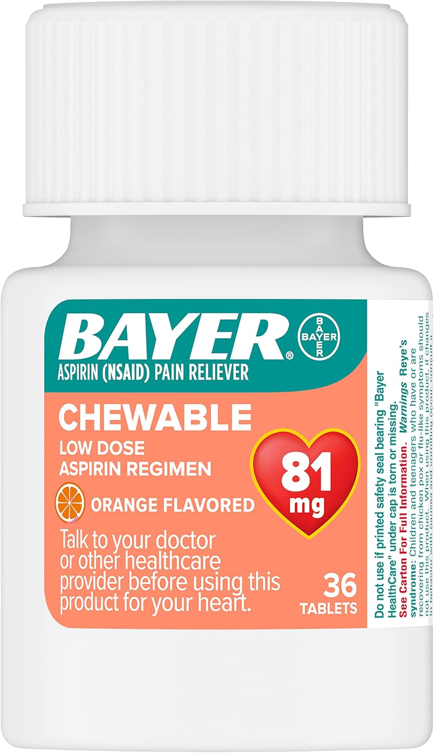 Bayer, Chewable Low Dose Aspirin 81 mg Tablets 36ct Orange, (Pack of 6)