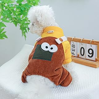 Small Dog Fleece Lining Jumpsuit Dog Cold Weather Warm Sweater Shirts Corduroy Pants Puppy One-Piece Outfit Cute Cartoon Dog Four-Legged Clothes Chihuahua Yorkies Dachshund Daily Costume
