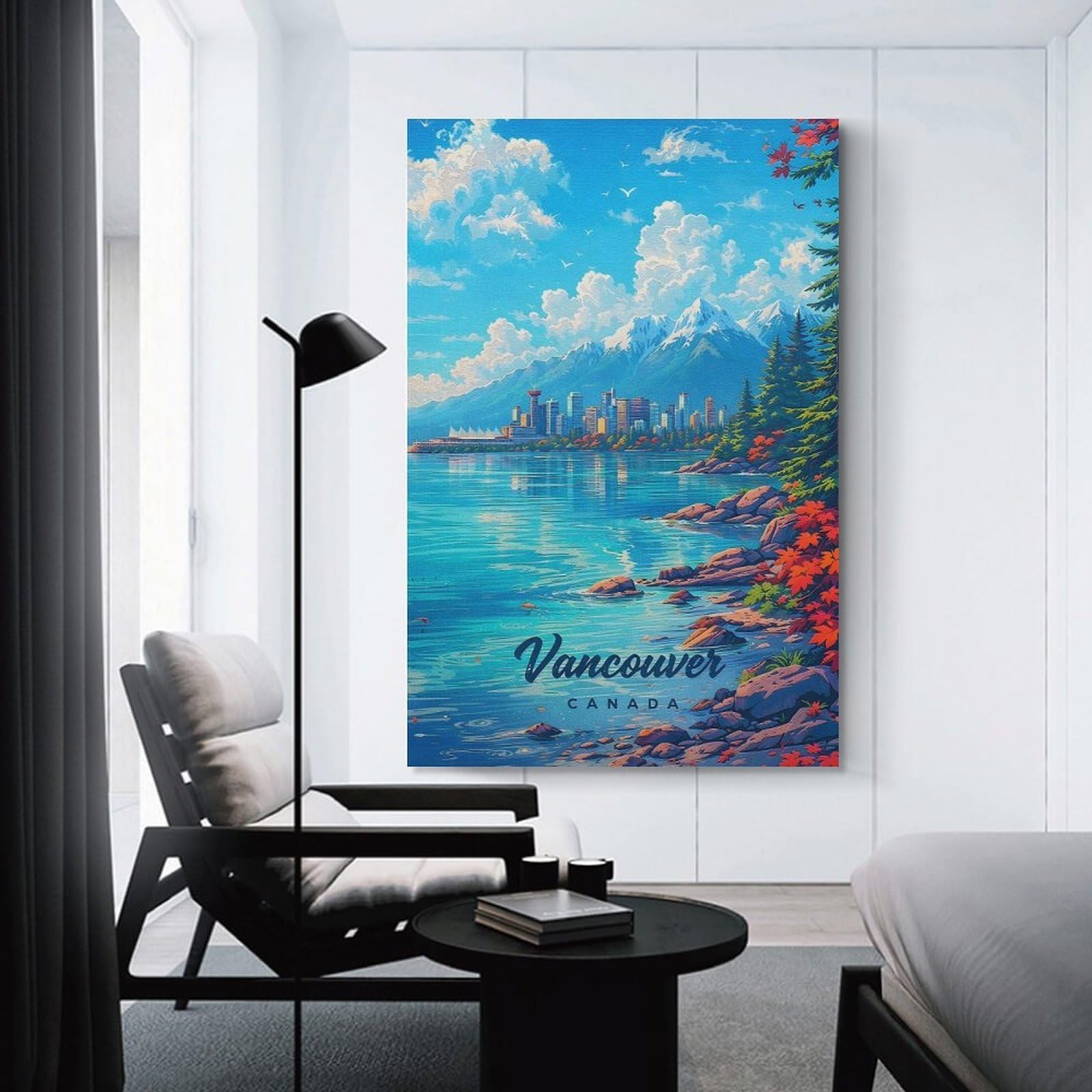 Junmoney Vancouver Cityscape with Mountains And Water Home Decor Wall Art, 24x36inch(60x90cm), for Lounge, Bedroom Or Personal Spaces, Thoughtful Wall Decor for Art Lovers