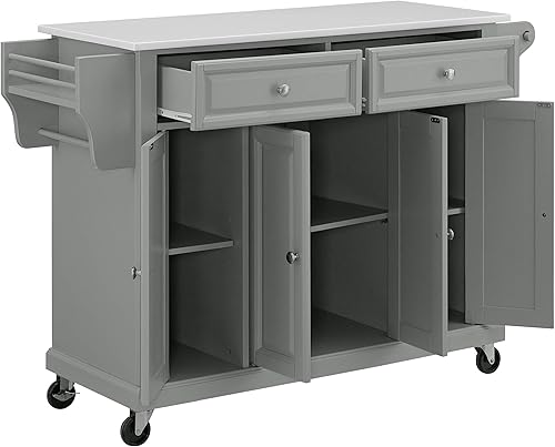 Vista 113 de Crosley Furniture isla de cocina con ruedas, Madera, Blanco