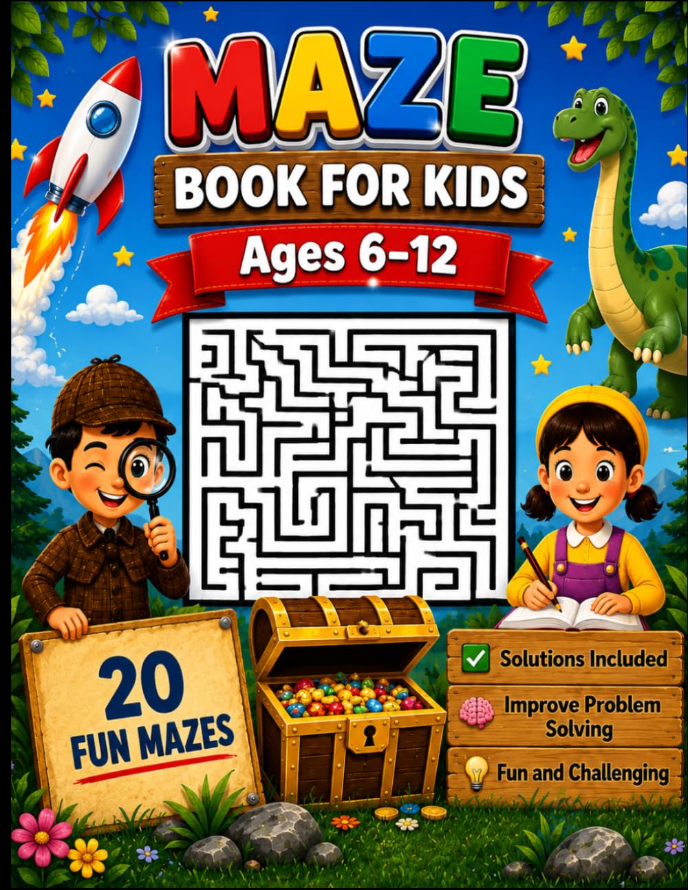 Maze Book for Kids: Ages 6–12 | 20 Fun Mazes with Solutions