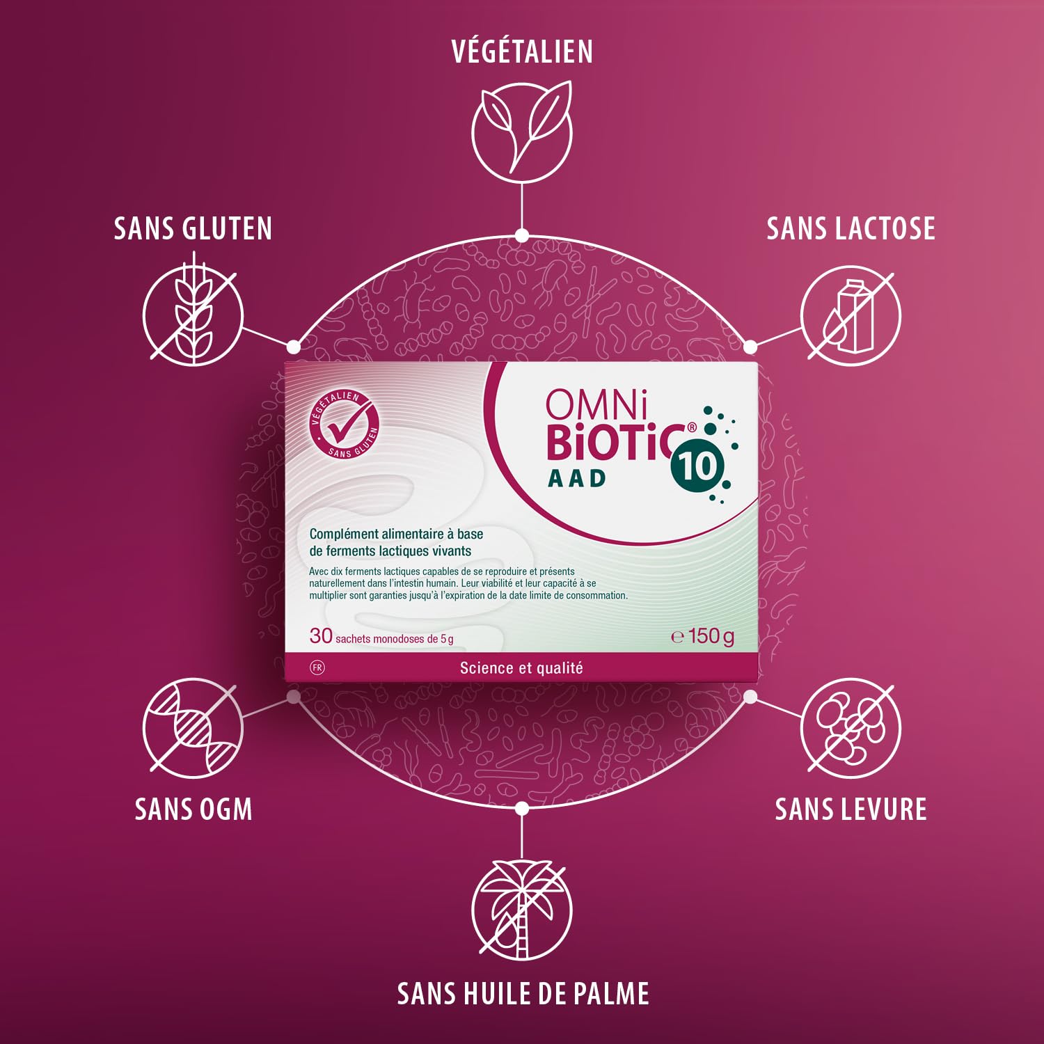 OMNi-BiOTiC 10 AAD | Probiotique | Pendant & après les antibiotiques | Équilibre intestinal | 10 souches bactériennes | 10 milliards d’UFC | 30 sachets | En poudre