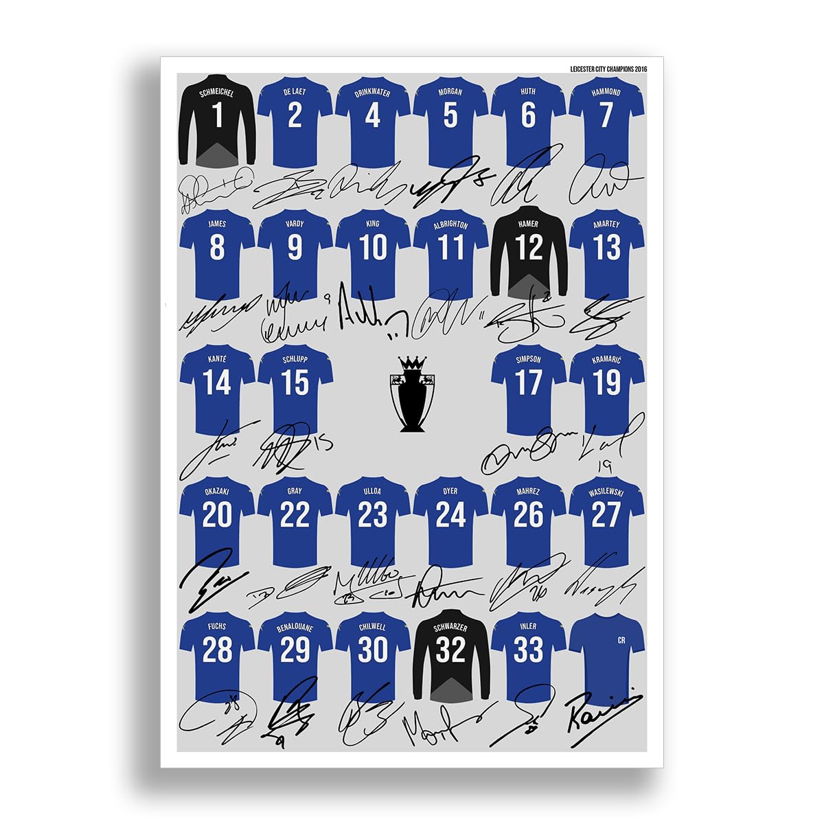 Leicester City Champions 2015-2016 team squad Signed poster print framed picture photo autograph gift Premier League Winners Vardy Mahrez (A4 poster only)