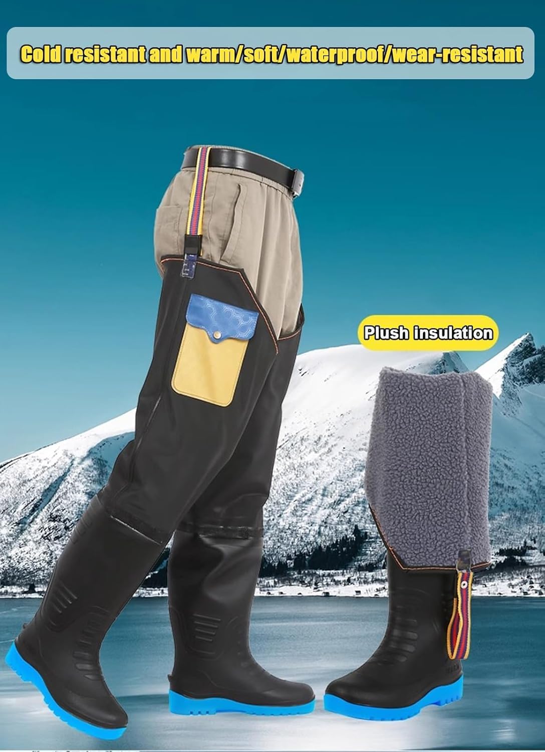 Podwodne Wodery wędkarskie Ciepłe zimowe wodery biodrowe, długie buty kaczki o długości 85 cm / 33,5 cala do wędkowania i polowania Kemping(43 EU)