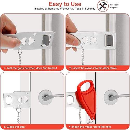 Miniatura 4 de Paquete de 2 cerraduras de puerta portátiles, cerradura de viaje, casillero de puerta adicional desde el interior, dispositivo de seguridad para el