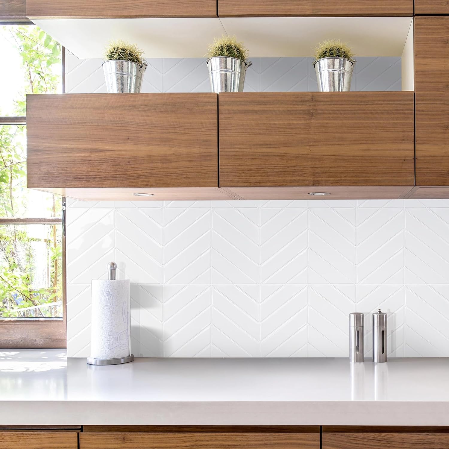 STICKGOO 10 Sheets Thicker Herringbone Peel and Stick Backsplash, 12.6”×9.7” Stick on Wall Tiles, Self Adhesive Tile Sticker for Kitchen Backsplash and Bathroom, Pure White