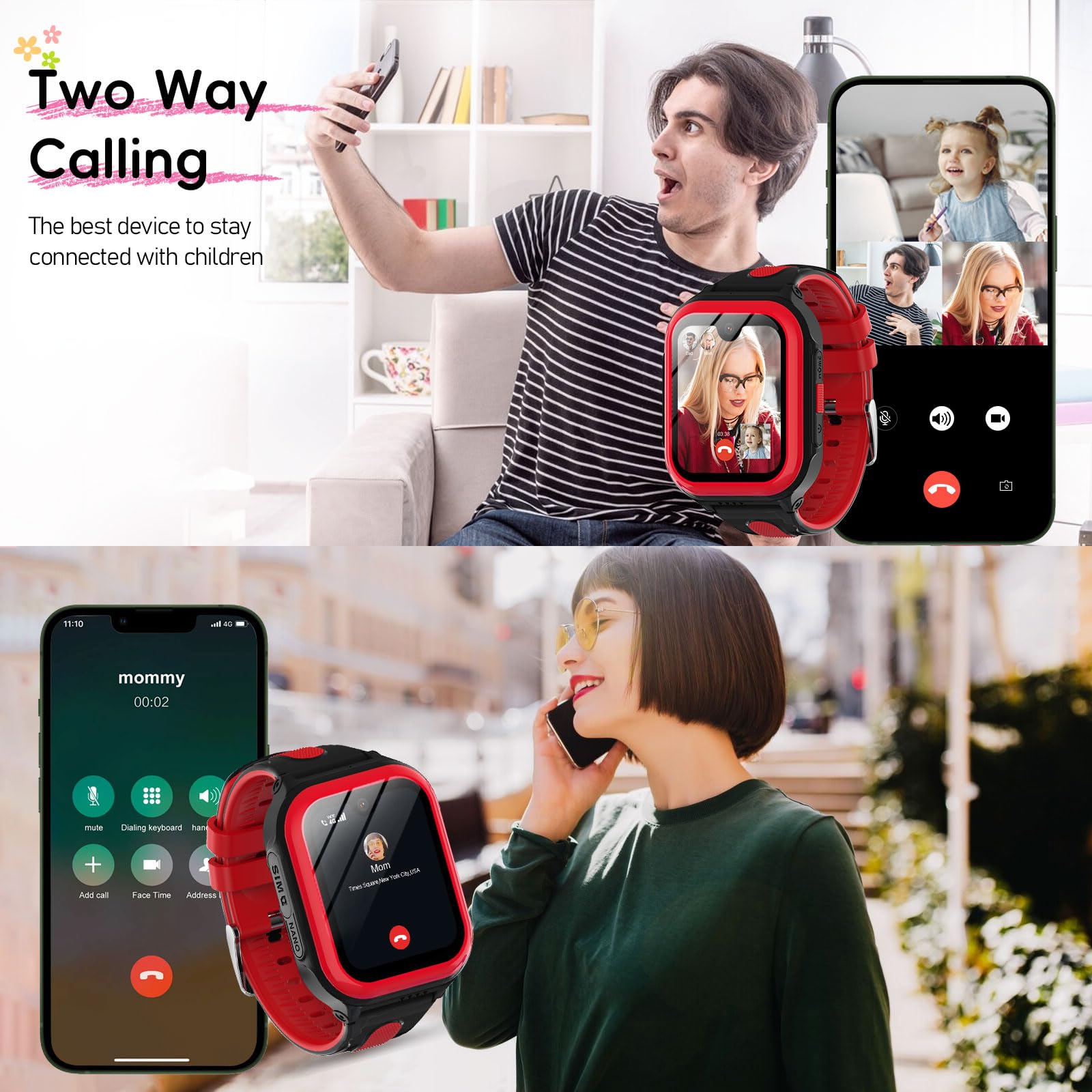 Wonlex 4G Smartwatch per bambini con scheda SIM, touch screen da 1,78 pollici, con videochiamate, chat vocale, SOS, fotocamera, musica, pedometro, regalo di compleanno per ragazze e ragazzi 8-12 anni