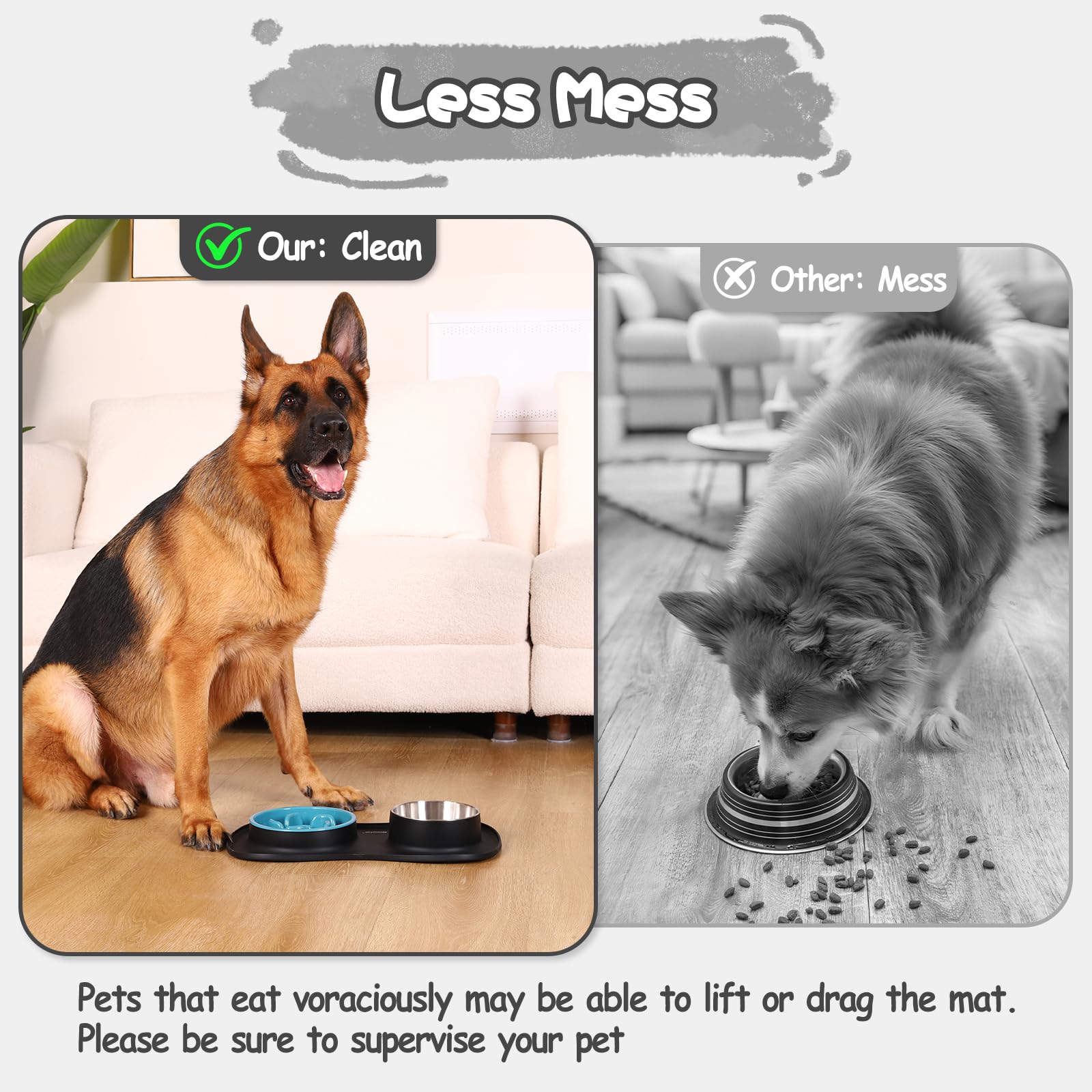 MateeyLife Ciotola Anti Ingozzamento e Ciotola per Cani 3 in 1, Set per Cani e Gatti in Acciaio Inossidabile con Tappetino in Silicone, Ciotola Lenta per Razze Piccole, Medie e Grandi