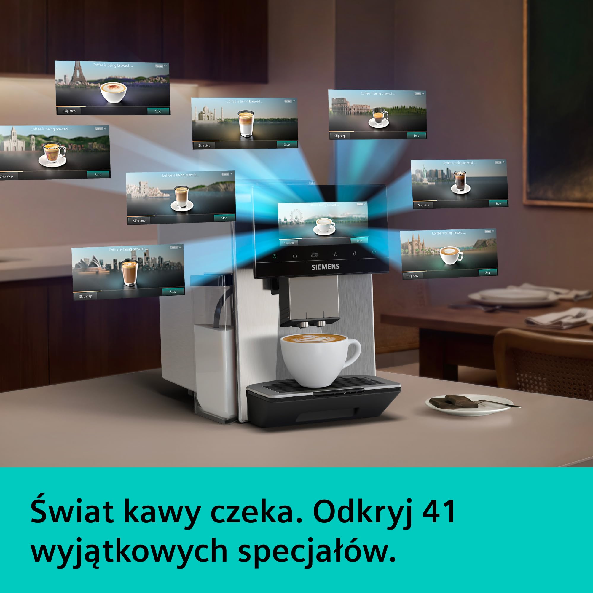 Siemens, automatyczny ekspres do espresso, EQ900 iAroma, spersonalizowane ustawienia smaku, precyzyjne mielenie, duży wyświetlacz, dwa pojemniki na ziarna, stal nierdzewna, TQ927E03