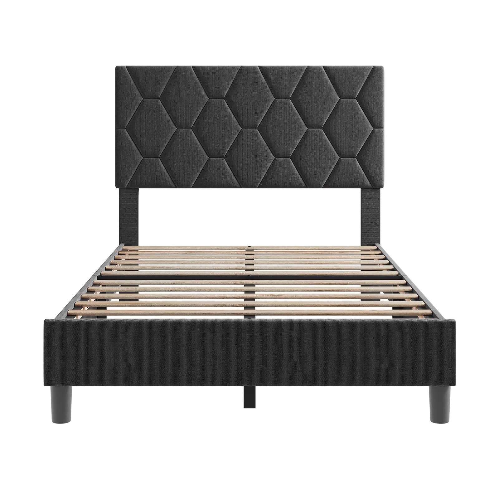 Garvee 3Ft Single Bed Frame 90x190cm Height-Adjustable Headboard, Metal Platform Wooden Slats No Box Spring Needed, Space Saving Under Bed Storage Easy Assembly Heavy Duty Bedroom Furniture