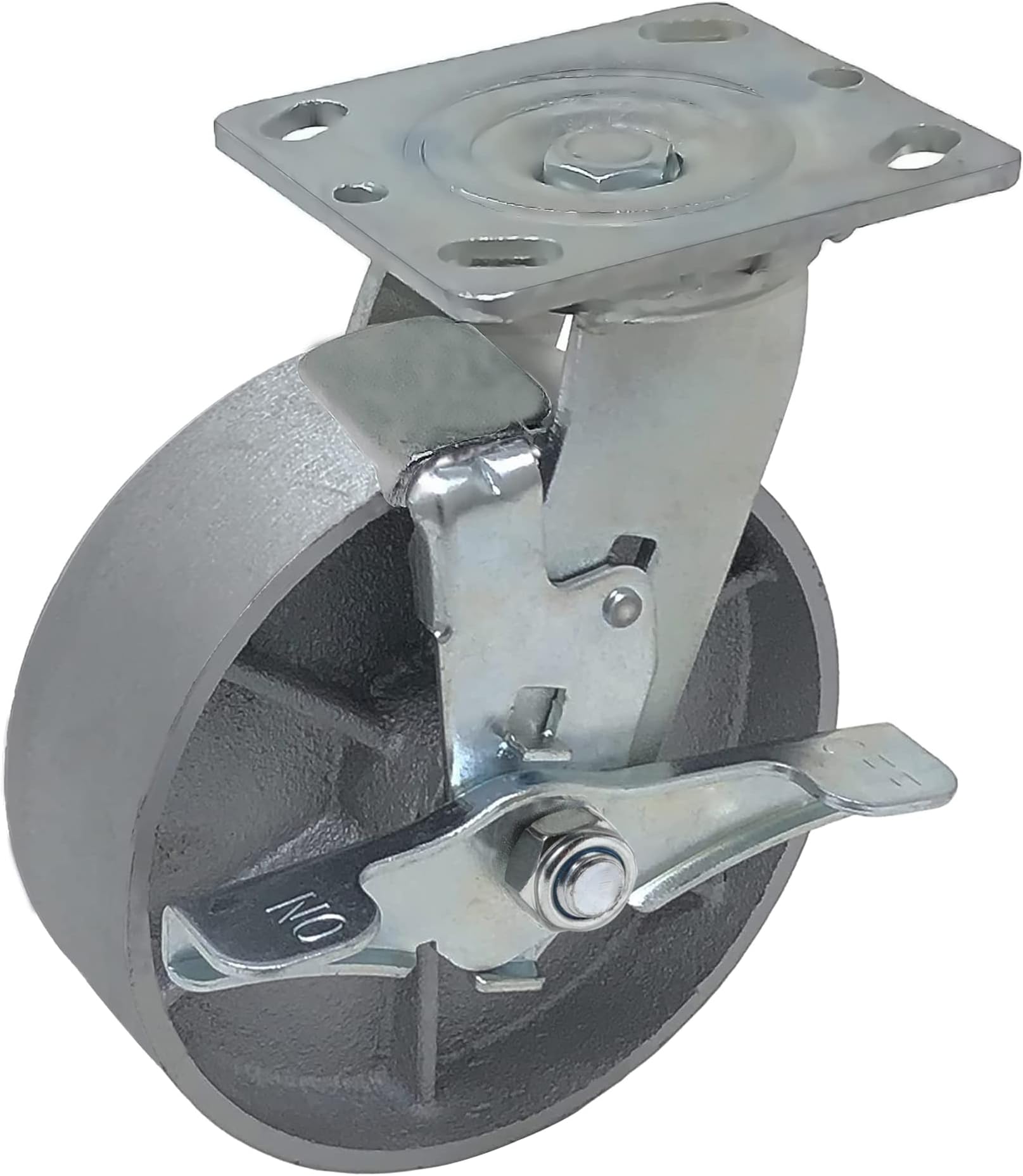 Heavy Duty Caster Steel Cast Iron Wheel, Tool Box and Workbench Swivel Caster 1250LB Capacity (6 inch, 1 Brake)
