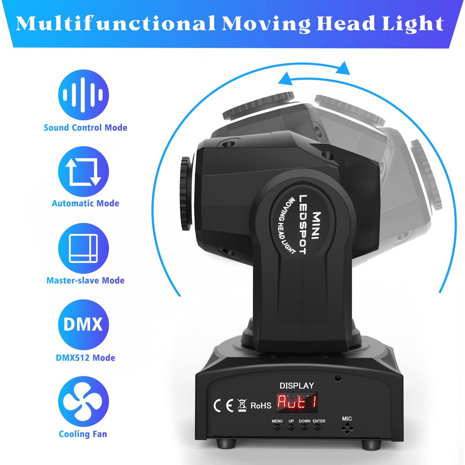 50W LED Beam Teste Mobili Luci Palcoscenico, RGBW 8 Gobos 8 Colori Effetto Stroboscopico DMX512 Luci Discoteca Attrezzatura Professionale per DJ Prestazioni Serata KTV (2PCS)