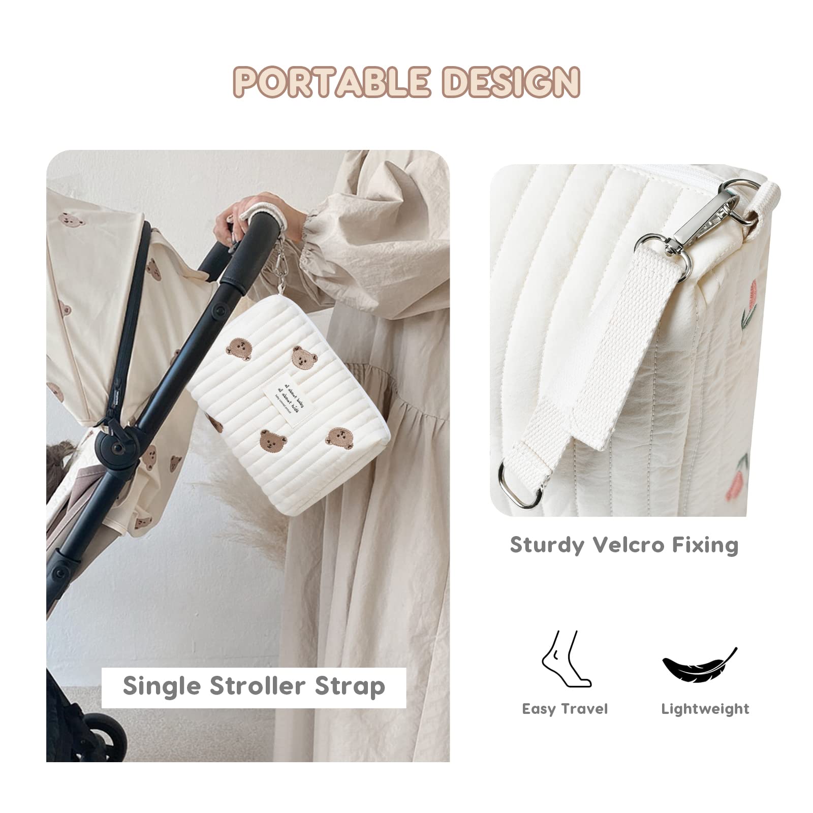 SONARIN Léger Sac de Rangement pour Poussette,Multifonctionnel Élégante Broderie Organisateur de Poussette Landau Universel Sac de Rangement pour Landau Sac de Maman(Ours, 1 Sangle)