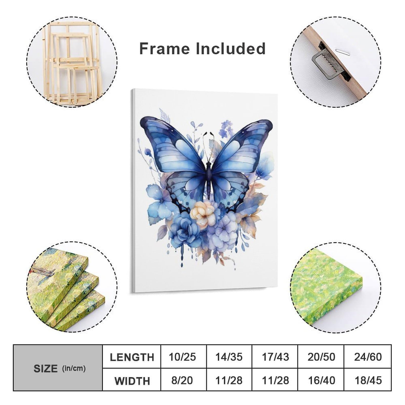 Amazon.co.jp: 絵画 青い花青い蝶インテリア 絵画 水彩画アートパネル