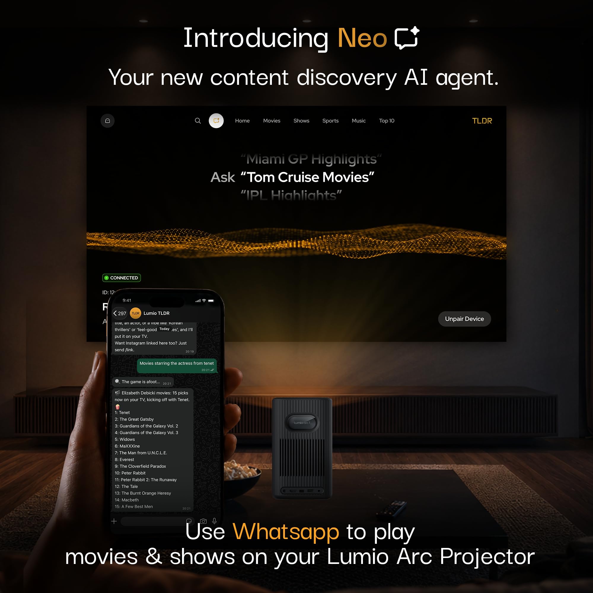 Lumio Arc 5 Portable Home Projector | Official TV with Netflix | Native 1080p Full HD | 4K Support | 200 ANSI Lumens | Auto Keystone | Dolby Audio | Sealed Light Engine | Bluetooth Speaker — Amazon image 16