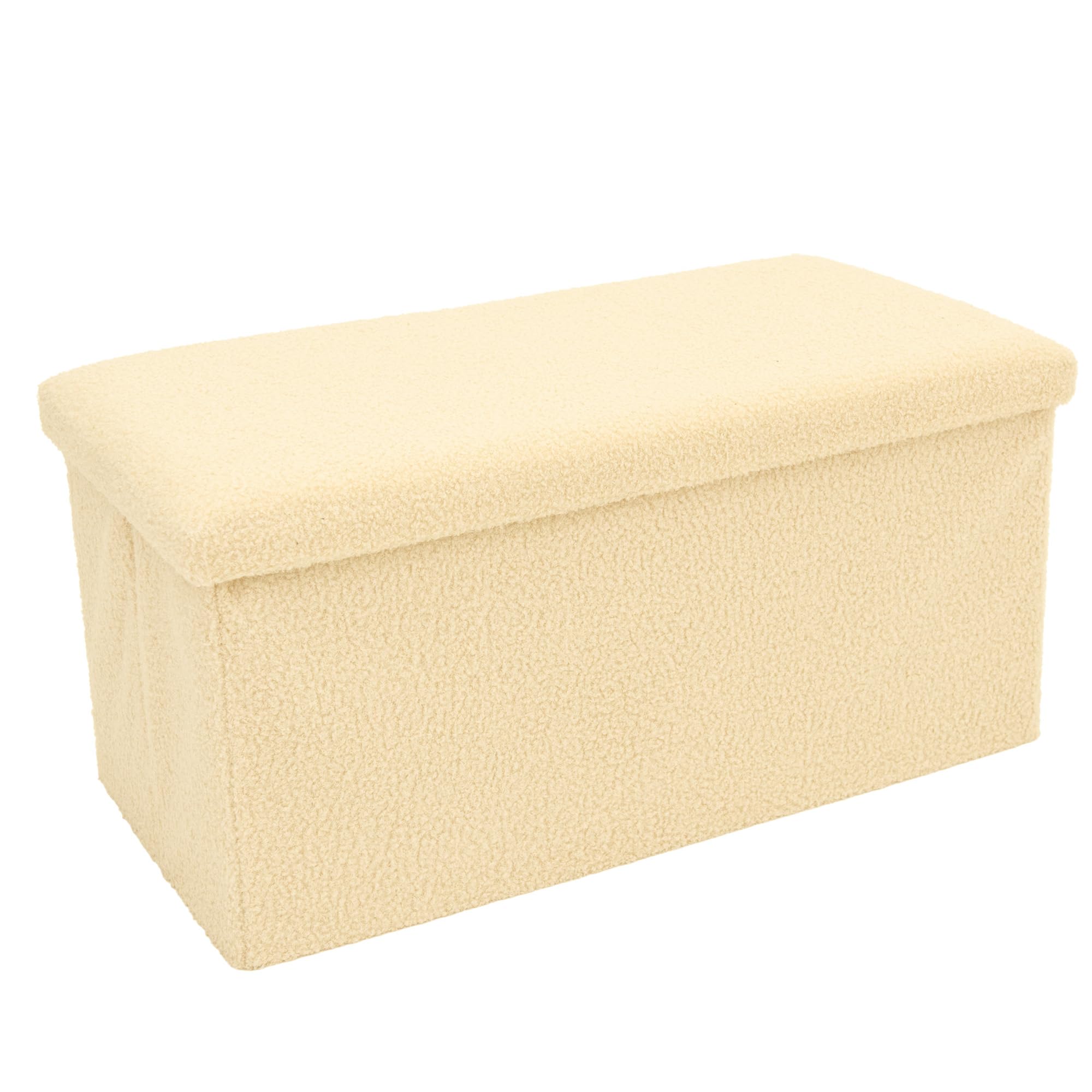 Libbi Lou Cream Teddy Boucle Foldable Footstool/Ottoman Storage Box | 76 x 38 x 38 cm | Ottoman for Home, Office or Bedroom | Store up to 40kg
