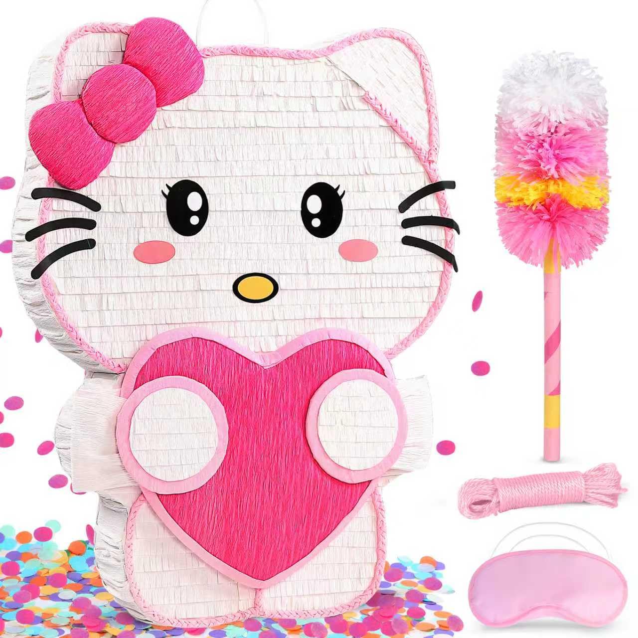 Photo 1 of 21" Pinata for Birthday Party - 3D Pink Large Piñata, 24" Bat Stick, Eye Mask, Rope - Cute Love Heart Design, Large Party Decoration & Candy Holder for Girls Kids Theme Party, Room Decor & Centerpiece