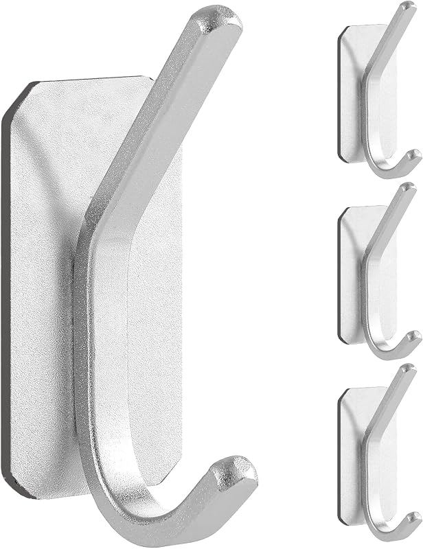 Paoli Heavy Duty Adhesive Wall Hooks, 30 lb Max Load Waterproof Hooks for Bathroom Towels Coats Bags, No Drill Damage-Free for Renters Apartment Dorm, White, 4 Pack
