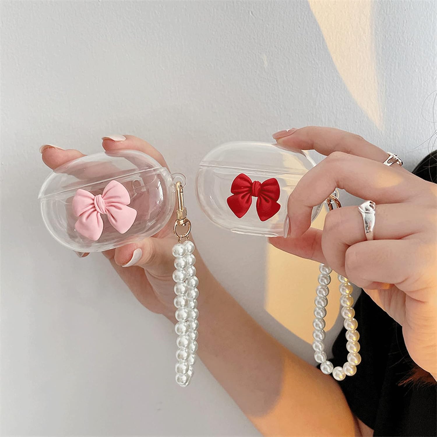 Creative Cute Kawaii Bowknot Case Compatible with Beats Studio Buds 2021 Portable Accessories Transparent Shockproof Protector for Wireless Noise Cancelling Earbuds Pink - Image 4