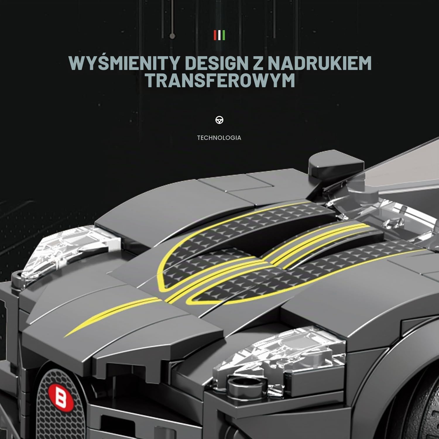 Reobrix Technik 682 zabawkowy zestaw klocków zaciskowych, zestaw do budowy modelu samochodu, samochodu wyścigowego, super samochodu dla dzieci i dorosłych, kolekcja 2024, kompatybilny z Lego (476