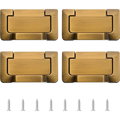 MOROBOR 4pcs European Style Flush Ring Pulls, Zinc Alloy Tatami Hidden Door knob, 2.9 Inch Brass Cabinet Handles with Screws, for Cupboard Drawer Wardrobe