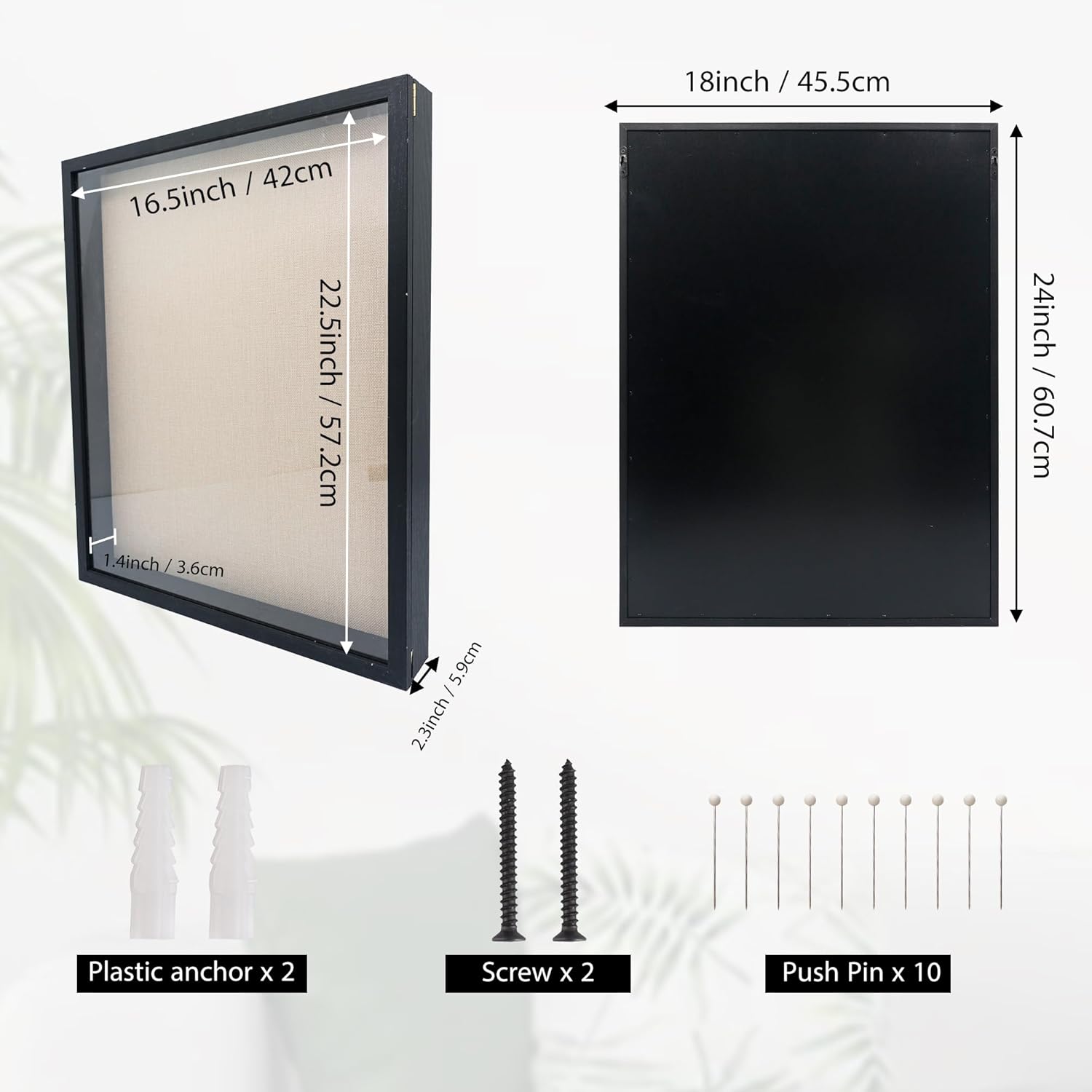 GraduationMall 18x24 Wood Shadow Box Frame Glass Door Display Case with Linen Back and 6 Stick Pins,1.5 inches Interior Depth,Ideal for Memorabilia Pictures Flowers Medals Tickets Rustic White
