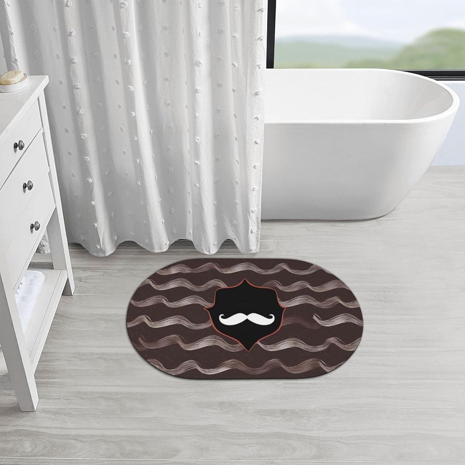 Stone Bath Mats Mustache Pattern Diatomaceous Earth Bath Mat Super Absorbent Bathroom Floor Mat Quick Drying Diatomite Shower Mat for Shower Bathtub Bathroom Accessory 16x24in