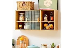 HollyHOME Bamboo Kitchen Storage Cabinet Wall Shelf