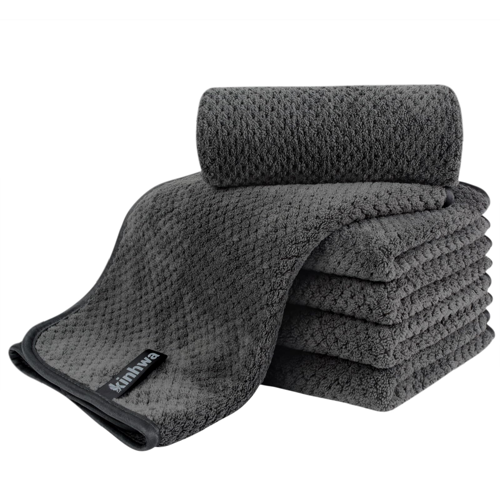 KinHwa Microfiber Hand Towels for Bathroom Soft and Absorbent Small Hand Towel Salon Hair Towel for Spa Bath Sports Travel 30x50cm 6 pack Dark Grey