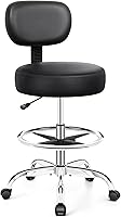 Vista 13 de Silla de dibujo con respaldo, taburete ajustable con ruedas, taburete giratorio de piel sintética para oficina, spa, estudio, mostrador de Negro