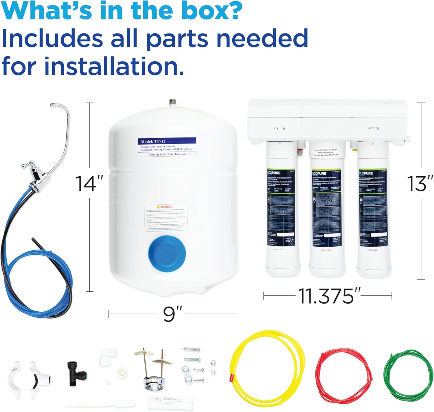 EcoPure ECOP30 Premium Reverse Osmosis System – Under Sink Drinking Water Filter System – NSF-Certified – Reduces Lead, Chlorine, and TDS –Bottled-Quality Water – Easy Filter Changes