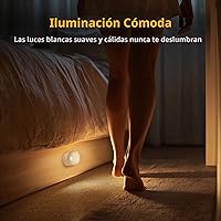 Vista 7 de Lyridz Luz nocturna de batería recargable con sensor de movimiento, mini luz LED blanca cálida portátil, brillo ajustable para baño, dormitorio