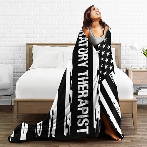 Miniatura 5 de Manta de franela suave y cálida de 40 x 30 pulgadas con bandera estadounidense para terapeuta respiratorio, manta suave para sofá, cama y sofá