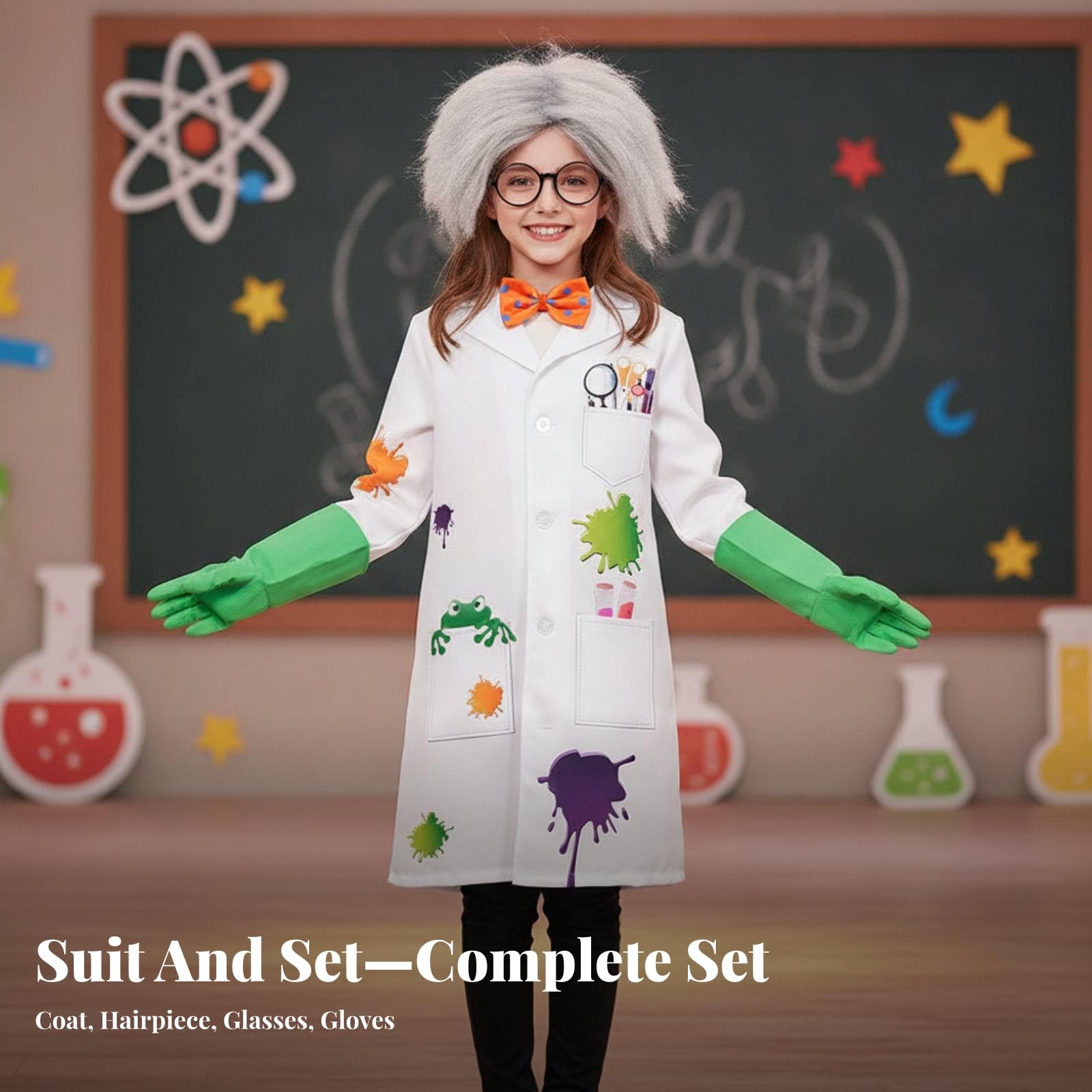 Set di Costumi da Scienziato Realistico Colorato, Costume da Scienziato con Accessori, Resistente, per Carnev, Recite Scolastiche