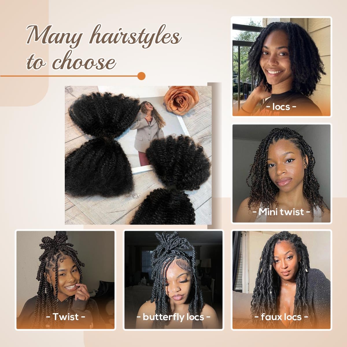 Afro Kinkys Bulk Human Hair -100% Real Human Hair for Mini Twist, Braiding, Loc Extensions & Crochet, Kinky Curly Hair Bundles, Natural Afro Bulk for Dreadlocks（16 inch,#1b)