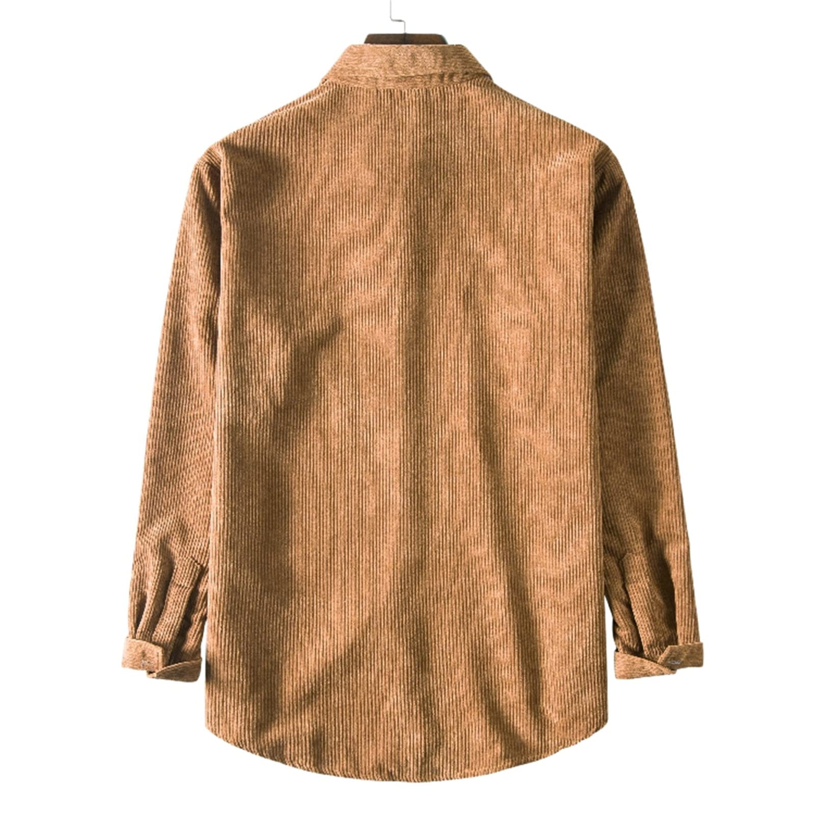 Maiyifu-GJ Mens Long Sleeve Corduroy Shirts Solid Color Button Down Ribbed Fall Tops Lightweight Casual Warm Shacket Jacket (Khaki,Large)